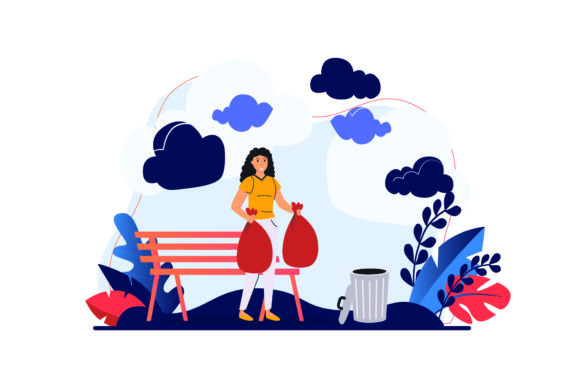 Download Flat Illustration Asset - Cleaning Trash - Premium Resources