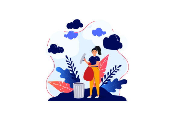 Download Flat Illustration Asset - Trash Bin - Premium Resources